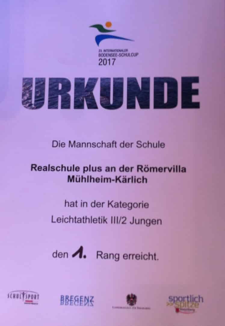 Realschule plus Mülheim-Kärlich: Urkunde beim Bodenseecup 2017